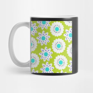 White flowers in mint and lime green Mug